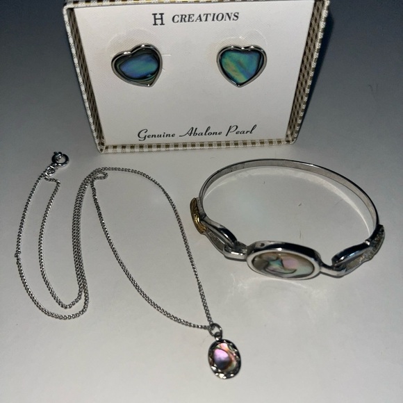 Jewelry - Vintage Abalone Pearl Jewelry Set~Earrings, Necklace, Bracelet